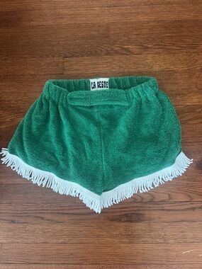LA Veste Green Terry Fringe Women’s Shorts